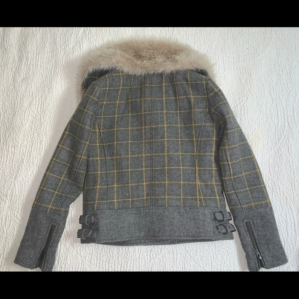 BANANA REPUBLIC faux fur plaid winter jacket size xs - Picture 4 of 6